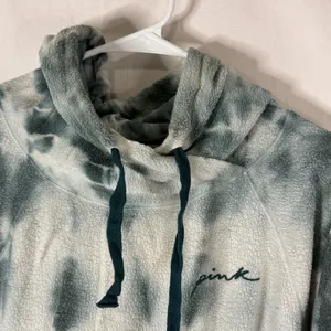 PINK - Victoria's Secret White And Green Tie-Dye Hoodie Sweater — Size Large thumbnail 5