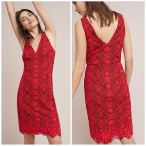 Anthropologie Maeve Camari Red Lace Column Dress thumbnail 2