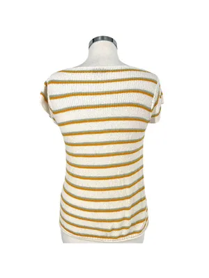 Madewell Striped Short Sleeve Knit Top White Yellow Casual 70s Retro Size Small thumbnail 6