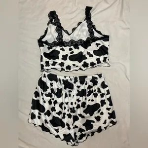 Black and White Cow Print Lace Trim Sleepwear Set Size XS (Tagged M) thumbnail 4
