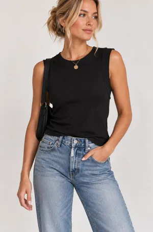 Free People Black Sleeveless Raw Edge Tank Top Womens XS Shirt Blouse Casual thumbnail 1