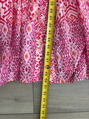 Zara Pink Red Ikat Geometric Print 3/4 Sleeve Tiered Skirt Boho Maxi Dress NWOT thumbnail 8