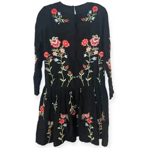 Zara Embroidered‎ Bird & Floral Black Shift Dress Cottagecore Bohemian Sz Small thumbnail 10