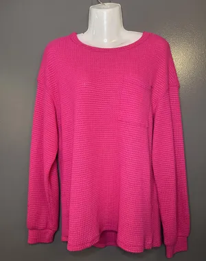 Dokotoo Sweater Womens Medium Pink Waffle Knit Long Sleeve Pocket Pullover thumbnail 2
