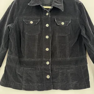 Rafaella Velvet Jacket Women 14 Black Button Front Peplum Trucker Stretch Y2K thumbnail 5