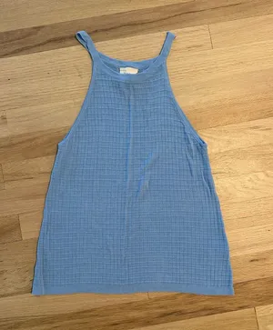 Women’s Sky Blue Ribbed Halter Tank Top thumbnail 1