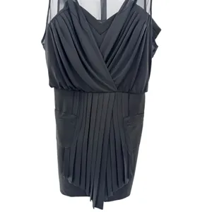 Black Sleeveless‎ Sheer Neckline Ruched Sheath Dress WAREHOUSE UK12 thumbnail 3