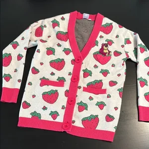 Disney Pixar Latso Strawberry Patterned Cardigan‎ with Pink Trim thumbnail 1