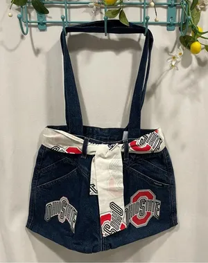 Cute vintage 80’s game day Ohio State jeans denim retrofit purse bag OSU thumbnail 2