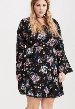 Torrid Black&Pink Floral Challis Mini Dress Sz.24W thumbnail 2
