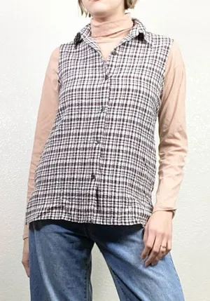 White Stag Brown & White Plaid Collared Sleeveless Button Up Shirt thumbnail 1