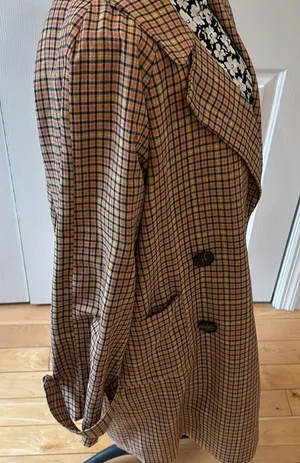 Anthropologie Lost + Wander orange & yellow plaid trench coat thumbnail 1