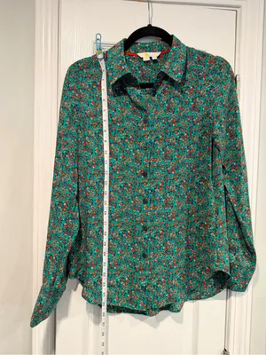 Boden Size 6 Green Floral Button Front Silk Shirt Blouse Green Ditsy Print thumbnail 7