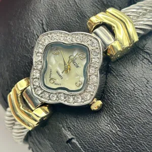 Collezie Two-tone Mother Pearl Dial Crystal Bezel Womens Cuff Watch New Battery thumbnail 3
