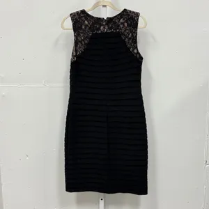 Adrianna Papell Tiered Ribbon Lace‎ Sheath Dress Size 12 Sleeveless Cocktail Blk thumbnail 2
