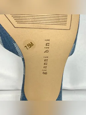 Gianni Bini Wendell Sandals Patchwork Denim Bow Gingham Mule Heels Blue Sz 7.5 thumbnail 6