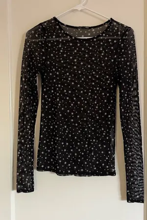 Zara Black Sheer Star Long Sleeve Top thumbnail 1