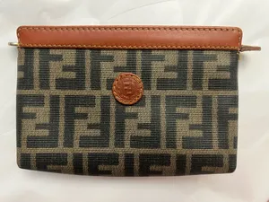 Fendi Zippered Small Wallet/Pouch, Zucca Pattern and Leather Trim thumbnail 1