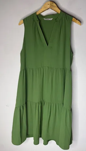 Amanda uprichard green sleeveless tiered mini dress pockets size M thumbnail 1