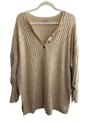 Abercrombie Fitch Soft A&F Cozy‎ Mocha Brown Henley Long Sleeve Top Womens M EUC thumbnail 1