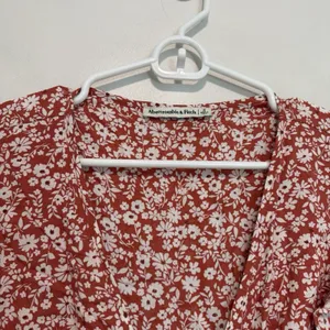 Abercrombie Orange Floral Wrap Mini Ruffle‎ Dress Size Small thumbnail 3