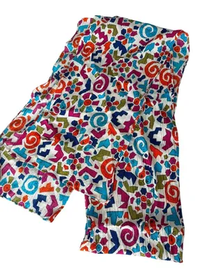 Vintage Abstract Print Rayon Scarf Made In Italy Crinkle Fabric Rolled Hem 82x10 thumbnail 1