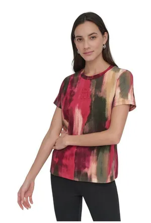NWT DKNY Abstract-Print Logo T-Shirt P5EHXWNA June Brush Stroke Red M thumbnail 1
