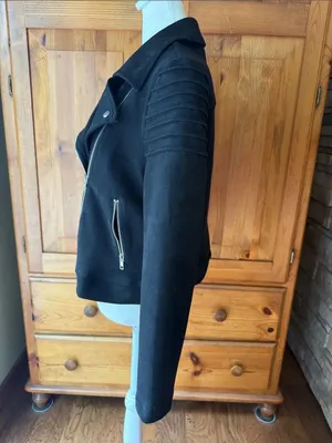 Apperloth A Womens Black Moto Suede Zip Jacket size Medium thumbnail 4