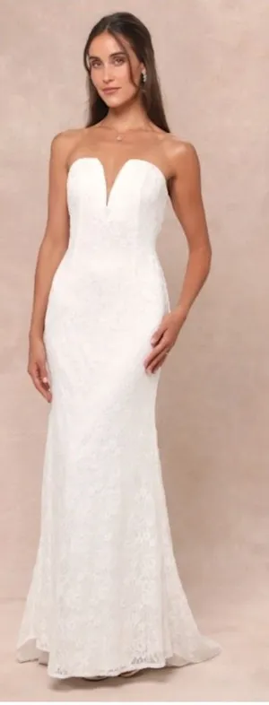 LULU's Sexy Bridal Wedding Chic Elegant Lace Bustier Sophisticated Maxi Gown thumbnail 1