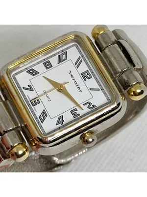 Vintage Vernier women’s two tone quartz analog watch 25mm cuff band 6” running thumbnail 2