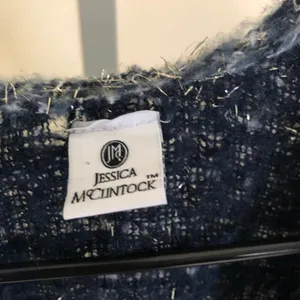 Jessica McClintock EUC Women's Blue Plaid Metallic Boucle Cape Poncho One Size thumbnail 3