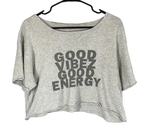 Aerie Gray Cotton Short Sleeve Good Vibes Energy Cropped Top Women Sz M thumbnail 1