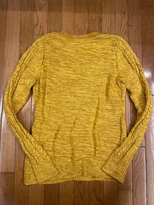 Old Navy Bright Yellow Marled Cable Crewneck Sweater thumbnail 3