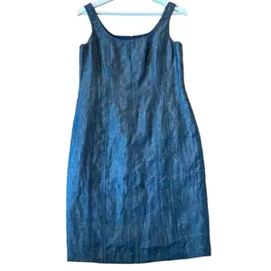 Talbots 100% linen denim look seamed fitted tank dress 8 thumbnail 2
