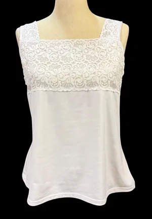 VTG Cinema Etoile L White Lace Yoke Square Neck Camisole‎ Tank Top Bridal Summer thumbnail 1