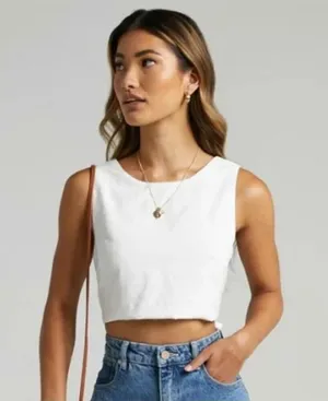 Showpo NWT White Loxley Top Tie Back Cropped Tank Size 10 thumbnail 1