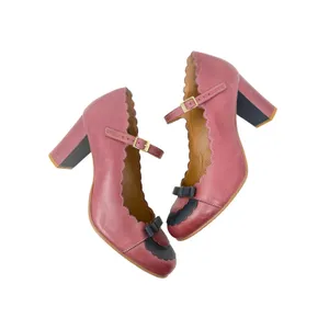 La Veintinueve Penelope Leather Mary Jane Bow Block Heel Red Black EU 42 US 10 thumbnail 2