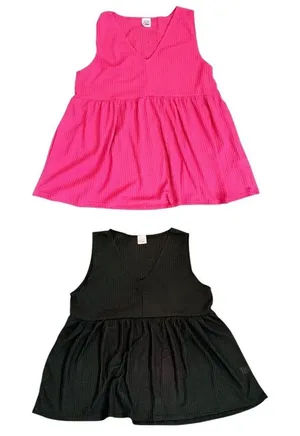 Zig Zag Stripe Black Pink Waffle (2) Sleeveless Babydoll Top 2XL NWOT Plus‎ Size thumbnail 1
