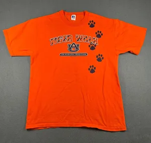 Vintage Auburn‎ Tigers T-shirt Russell Athletic Orange Medium SS Tiger Walk Tee thumbnail 1