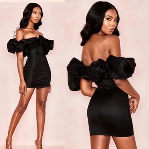 HOUSE‎ OF CB 'Selena' Black Satin Puff Shoulder Dress off shoulder /Size S thumbnail 13