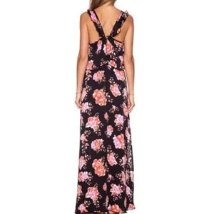 Tularosa Santorini Maxi Dress Women's Med Black Pink Floral Sleeveless Halter thumbnail 2