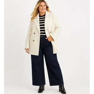 Free Assembly Womens Jacket XXL Cream Double Breasted Boxy Notch Lapel Coat thumbnail 7