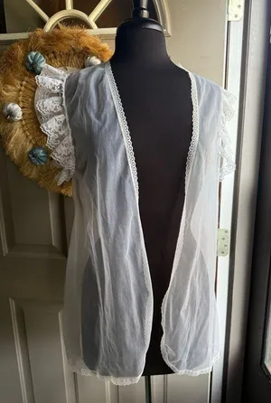 Vintage sheer white lace trim nightie over coat thumbnail 1