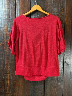 Valerie Stevens Red Sparkle Drape Neck Women's Top XL thumbnail 5