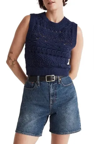 Madewell Open Stitch Sweater Vest in Navy S thumbnail 1