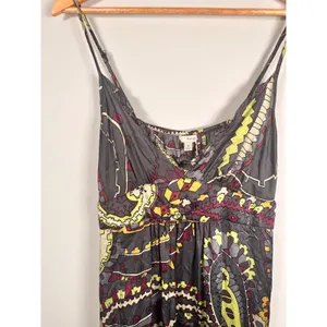 Hinge Silk Maxi Dress Womens Medium‎ Grey Paisley Boho babydoll HL217877MI thumbnail 2