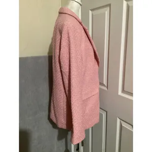 H&M Pink Textured Tweed Blazer Jacket Gold Buttons Oversized Women Medium thumbnail 4