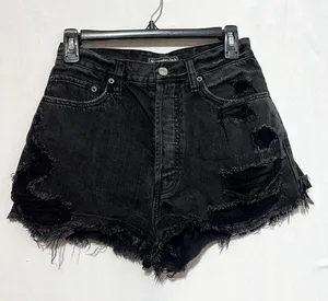 Abercrombie & Fitch Cut Off Shorts Women's 2/26 Black Denim Distressed Zip Fly thumbnail 1