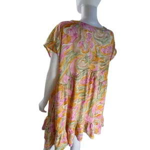 Entro‎ Floral V-Neck Short Sleeve Babydoll Mini High Low Dress Size Large thumbnail 6