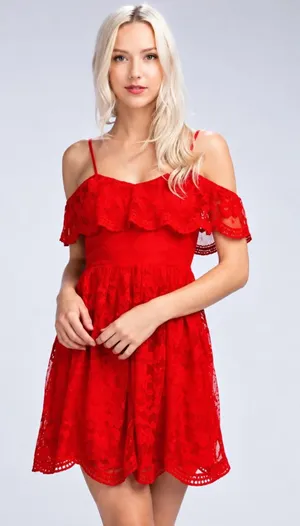 Honey Punch Red Lace Mini Dress thumbnail 1